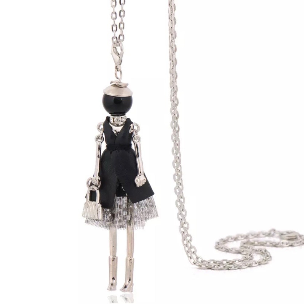 New Artisan Poshmark Shopper Sterling Silver Cloth White Sapphire Doll Necklace - Picture 3 of 10